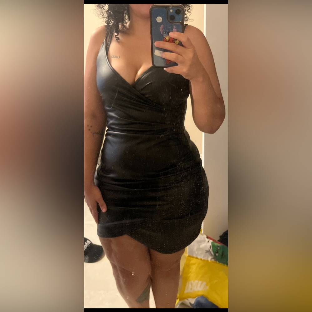 SHEIN Black Ruched Wrap Mini Dress
